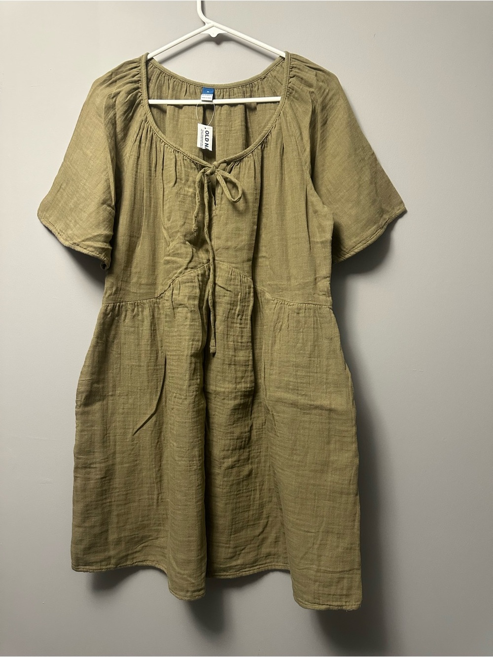Old Navy Olive Drawstring Short Sleeve Mini Dress